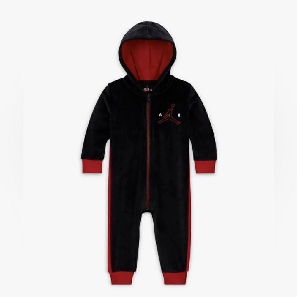 Nike Jordan Air Baby Black/Red Full Zip Velour Tricot zip up Size 18m